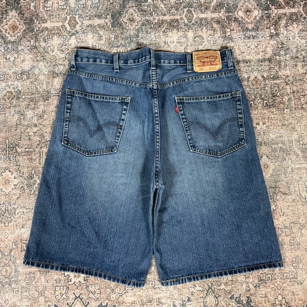 Y2K 2000s Levis 569 Baggy Jorts Size 38 Dark Blue Wash